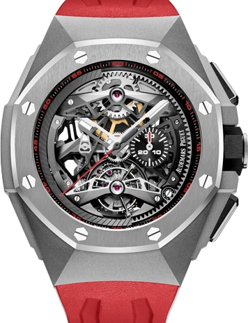 Review Audemars Piguet Replica 26587TI.OO.D067CA.01 Tourbillon Chronograph Openworked Selfwinding watch - Click Image to Close